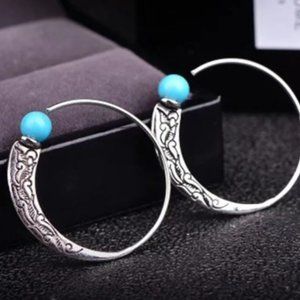 Silver Blue Crackle Open Earrings (E1023)